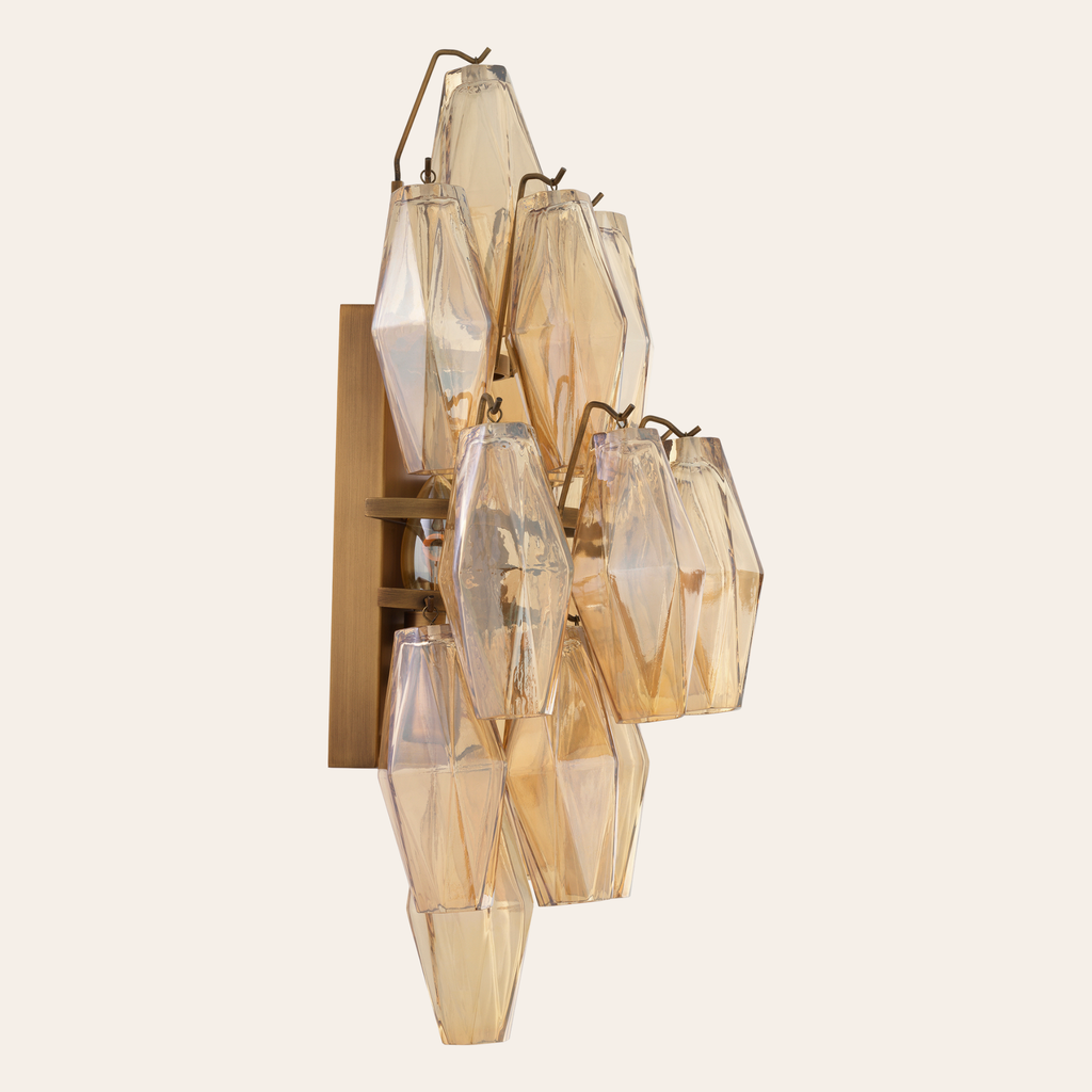 Eichholtz Benini Wandlamp L | Amber Glas, Antiek Messing, Sfeervol Lichtspel