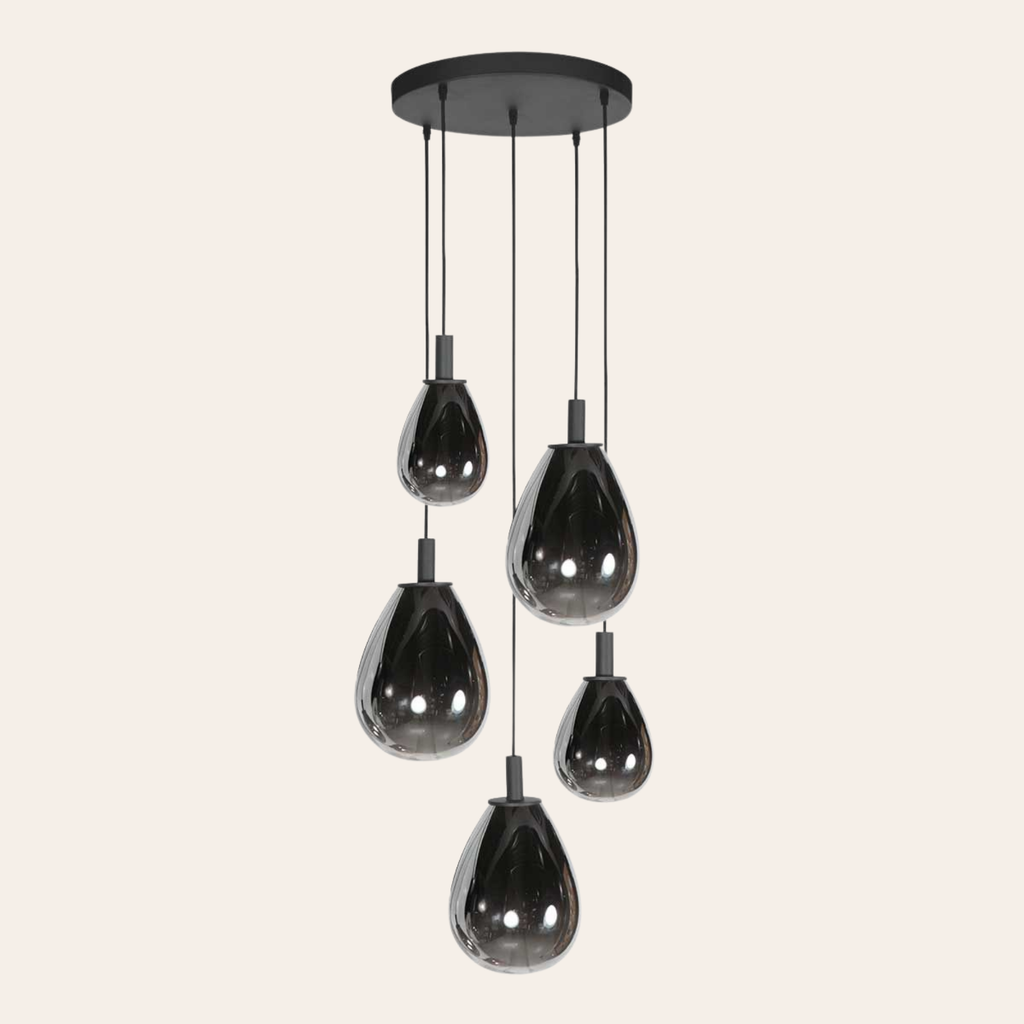 Steinhauer Glimsy Hanglamp Zwart | 5-Lichts, Verstelbaar, Smoke Glas, Perfect voor Eettafel Steinhauer