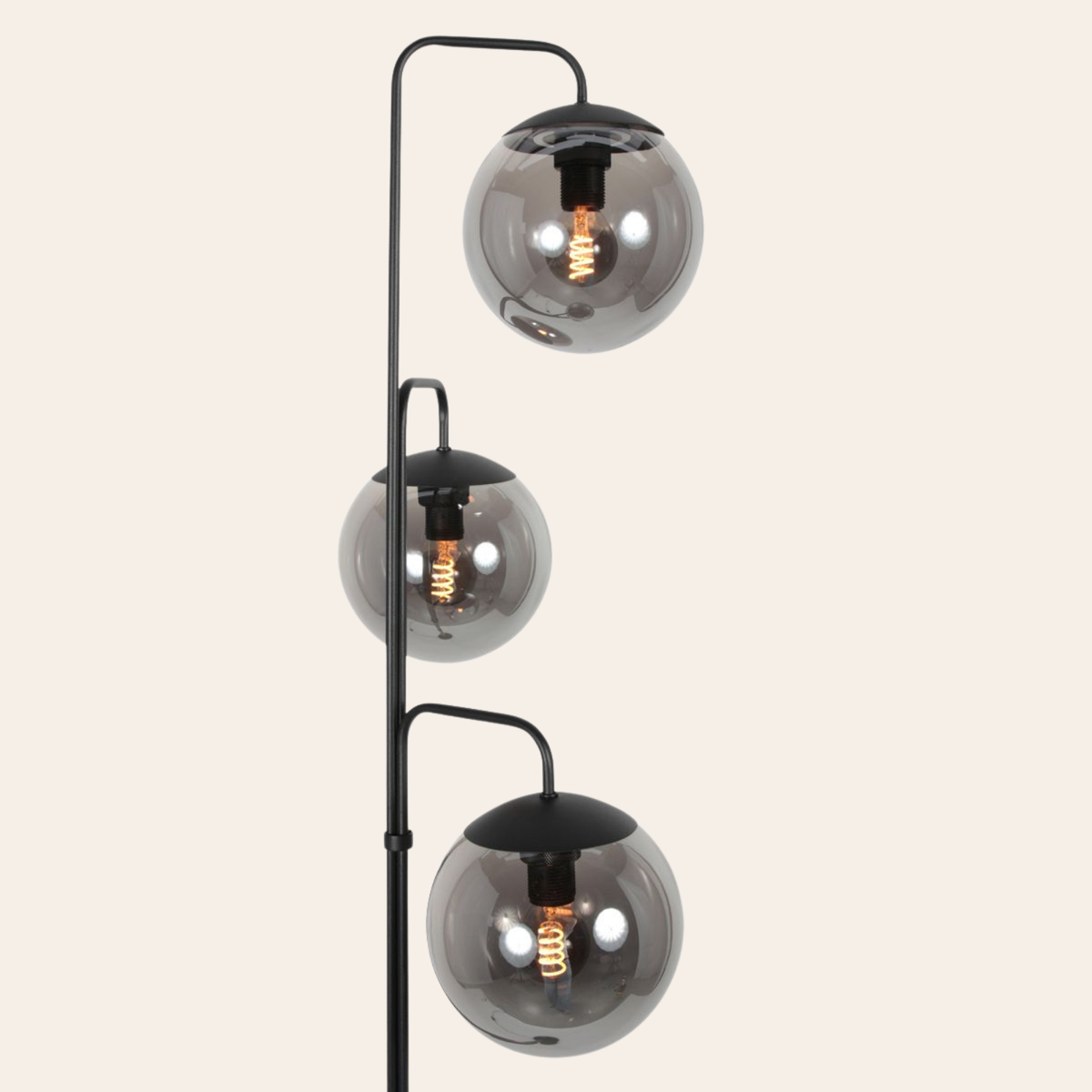 Steinhauer Bollique Vloerlamp | Zwart Metaal, 3-Lichts Smoke Glas voor Woonkamer Steinhauer