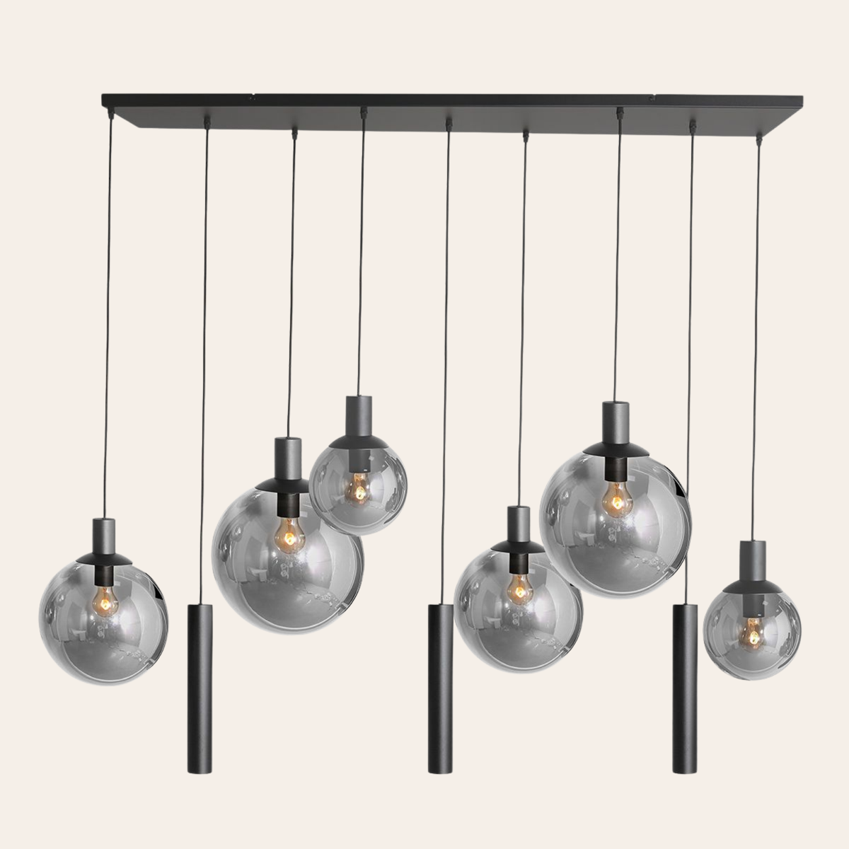 Steinhauer Bollique Hanglamp Zwart | 9-Lichts Smoke Glas, Verstelbaar voor Eettafel Steinhauer