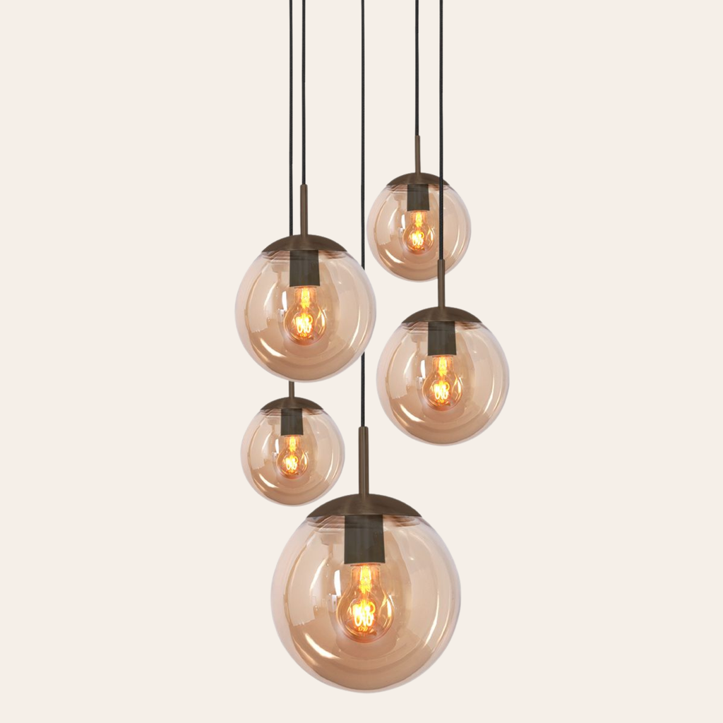 Steinhauer Bollique Hanglamp | Cacao Metaal, 5-lichts met Amber Glas