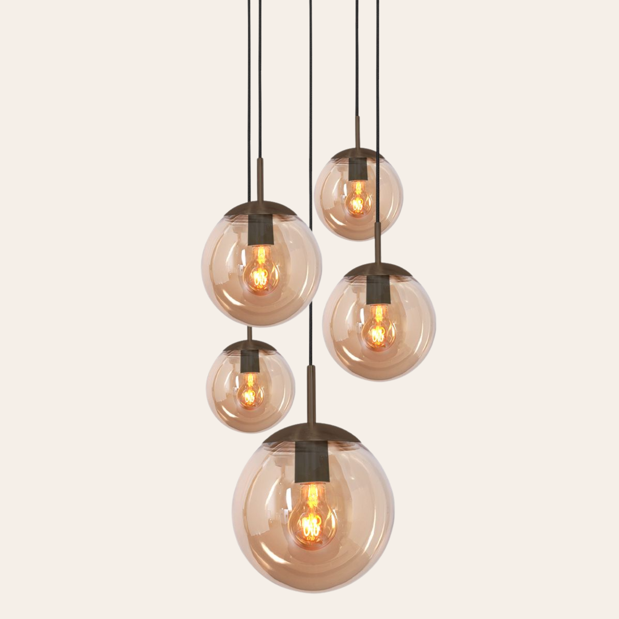 Steinhauer Bollique Hanglamp | Cacao Metaal, 5-lichts met Amber Glas