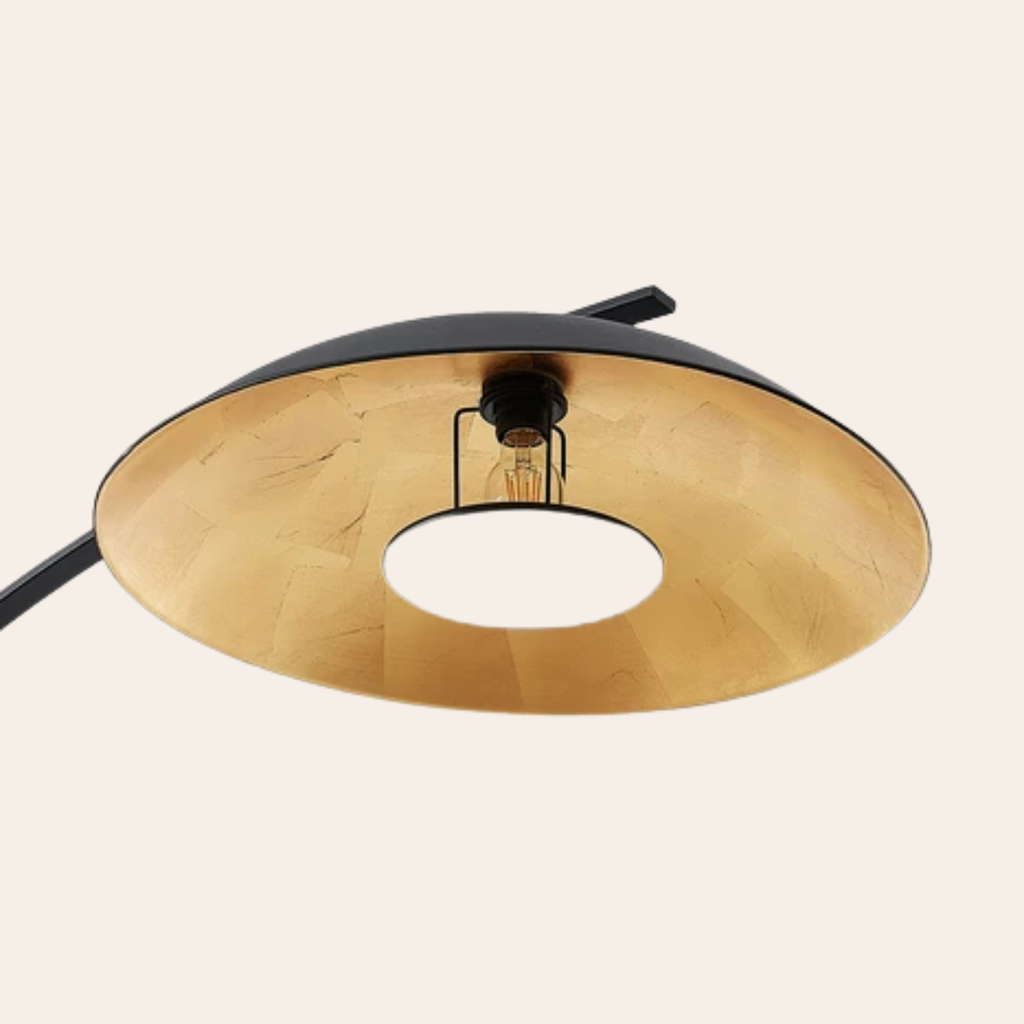 Lindby Emilienne Booglamp Zwart met Goudkleurige Kap - Metalen Vloerlamp 180 cm E27