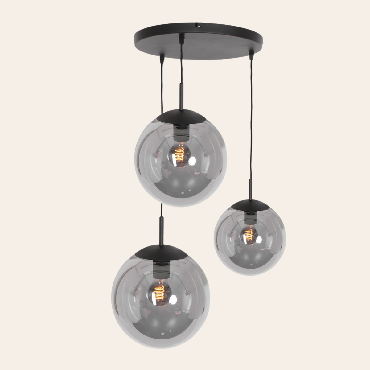 Steinhauer Bollique Hanglamp | Zwart Metaal, 3 Lichtpunten, Smoke Glas Steinhauer