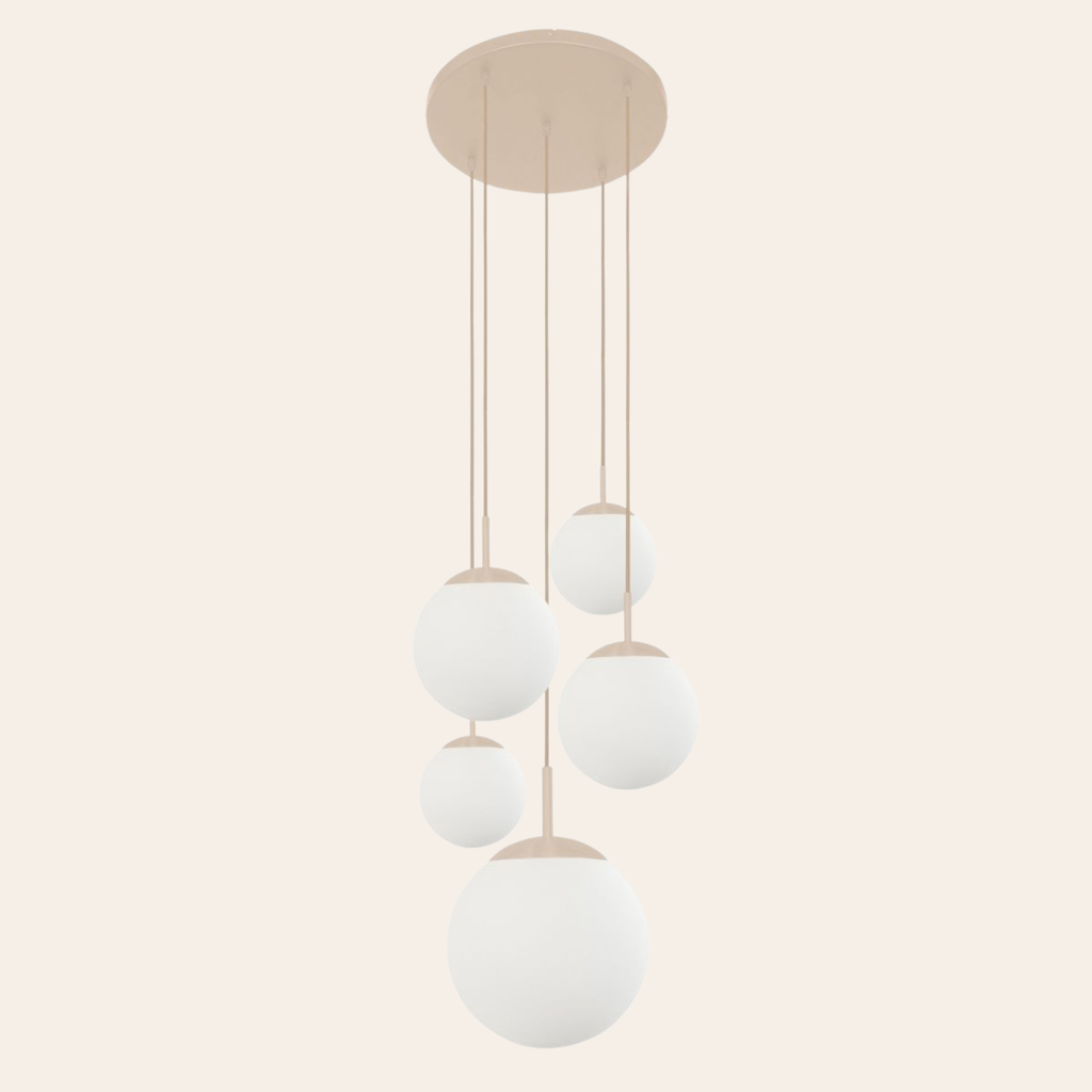 Steinhauer Bollique Hanglamp | Crème Metaal, Mat Wit Glas, 5-lichts Verstelbaar