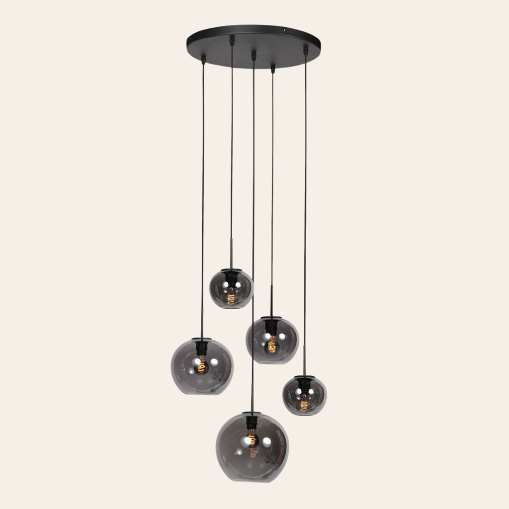 Steinhauer Sferio Hanglamp Zwart | Metaal met Rookglas, 5 Pendels voor Eettafel