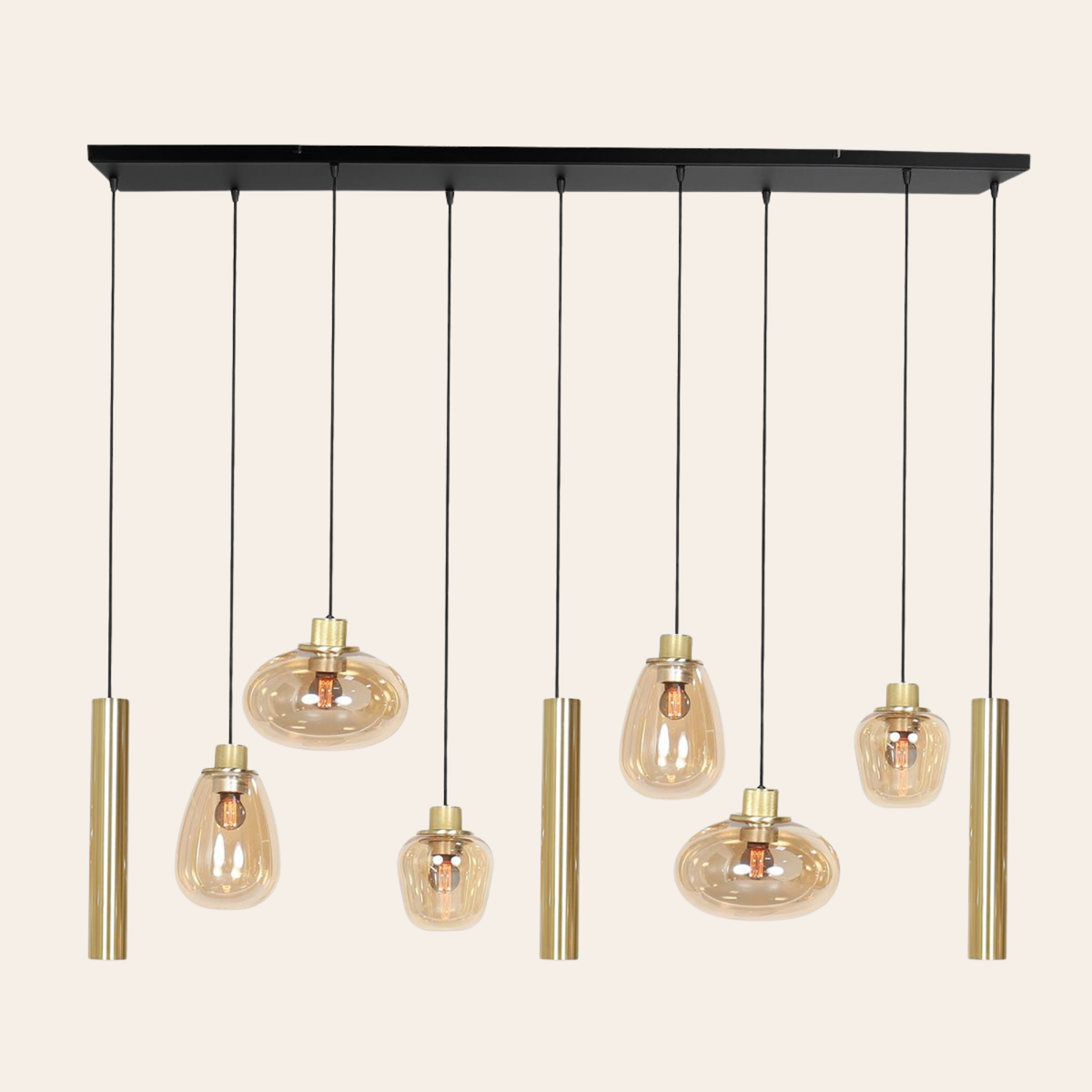 Steinhauer Reflexion Hanglamp | Messing, 9-lichts met Amber Glas Steinhauer