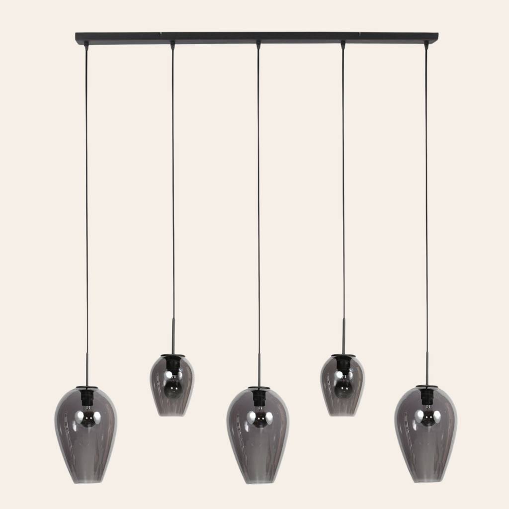 Steinhauer Drovia Hanglamp Zwart | Smoke Glas, Verstelbaar voor Eettafel Steinhauer