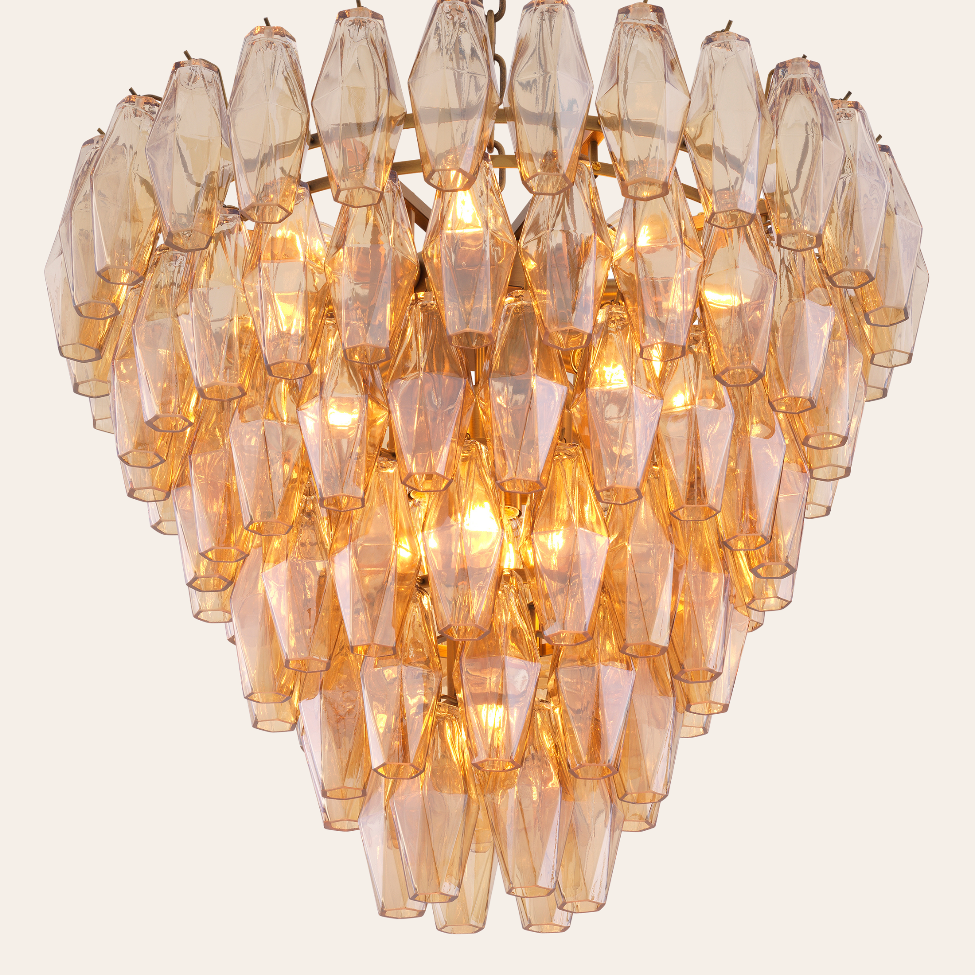 Eichholtz Benini Kroonluchter Eettafel S | Amber Glas, Antiek Messing, Sfeervol Licht