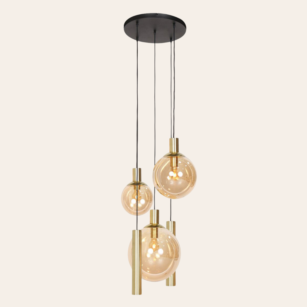 Steinhauer Bollique Hanglamp 5-lichts | Messing, Amberglas, Verstelbaar Steinhauer