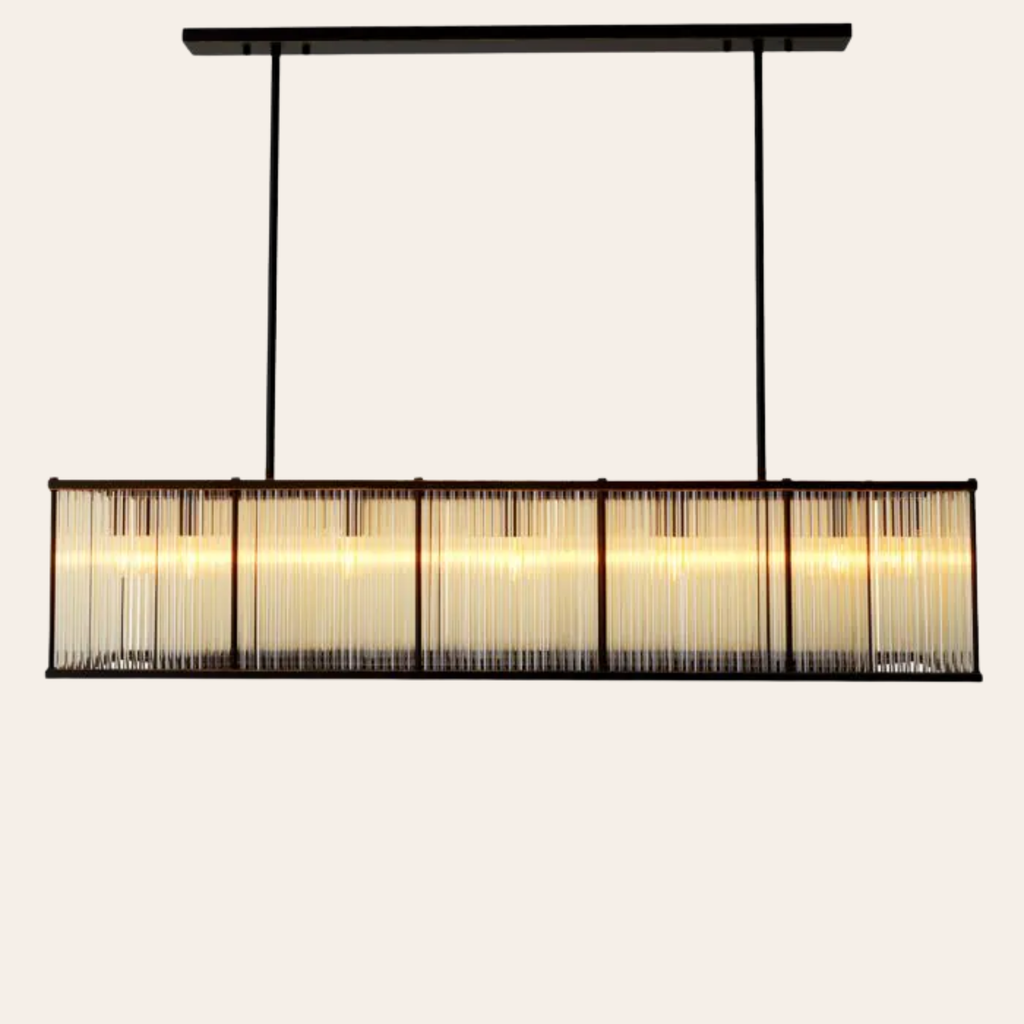 Eichholtz Bernardi Rechthoekige Hanglamp | Vintage Glas, Brons Gunmetal Afwerking voor Eettafel en Woonkamer