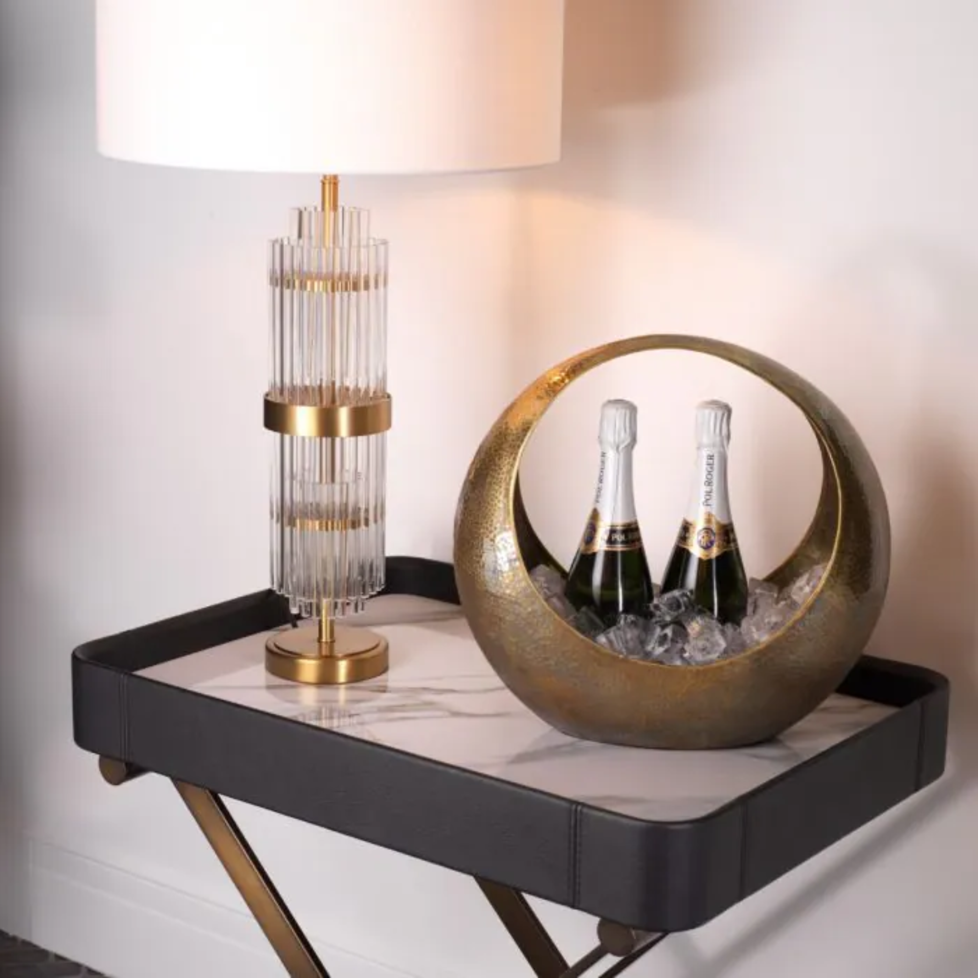 Eichholtz East Tafellamp | Antiek Messing, Helder Glas
