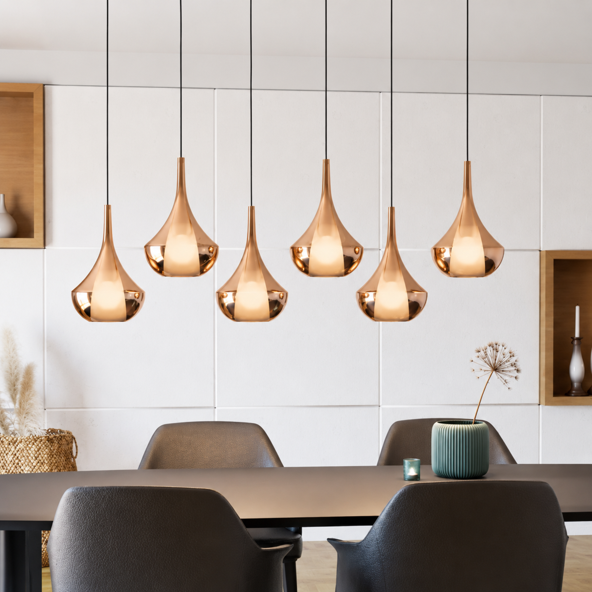 Eglo Almoster Druppelvormige Hanglamp Koperkleurig Spiegelglas met Opaline Binnenkap - E27 Design Hanglamp Zwart 144cm