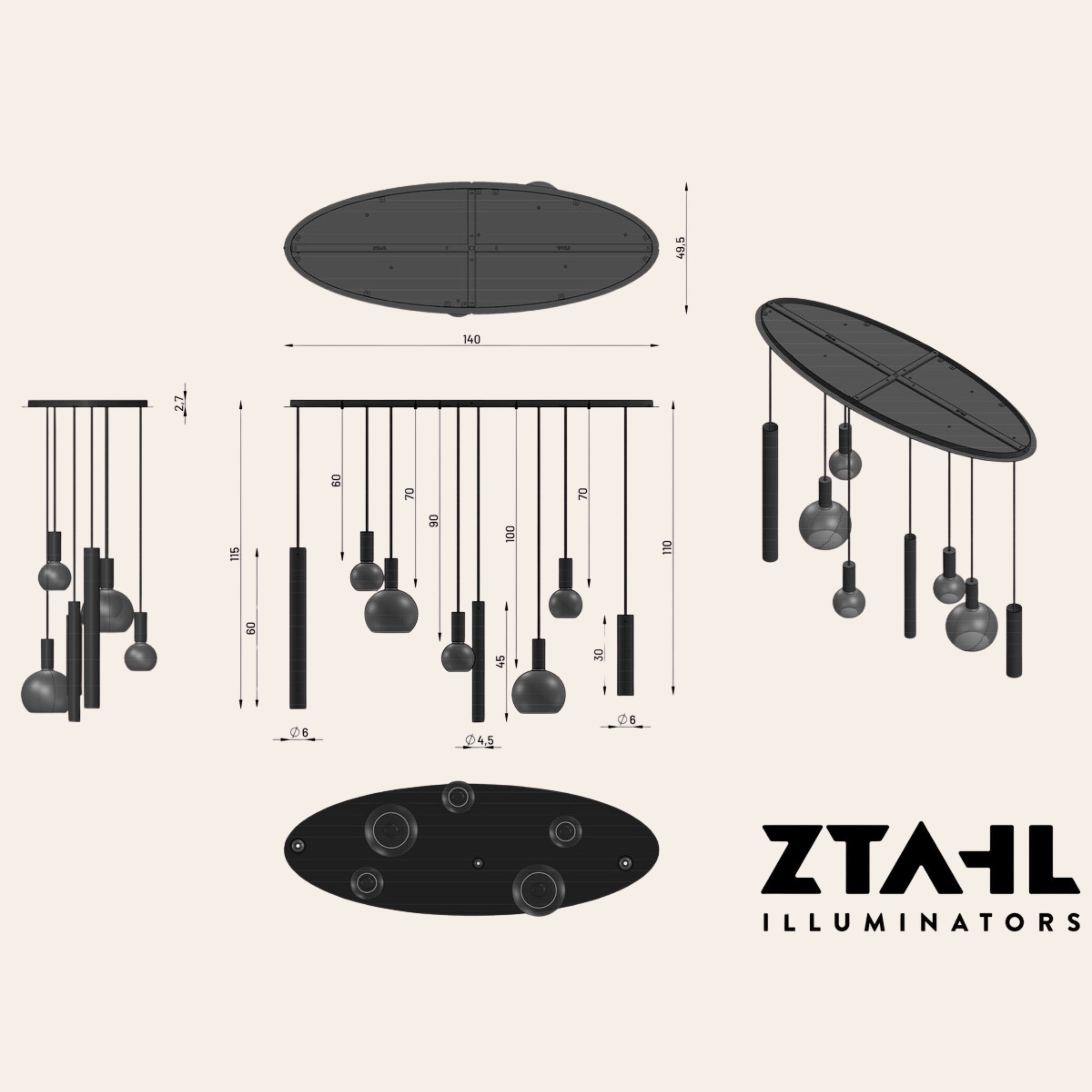 Ztahl Riva Hanglamp met Segula Lichtbronnen - 8-Lichts Design Hanglamp Verstelbaar 140 cm