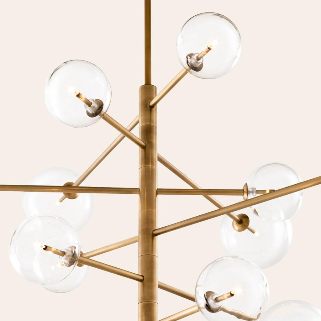 Eichholtz Argento L Hanglamp Eettafel | Antiek Messing, 12 Glasbollen Retro Chic