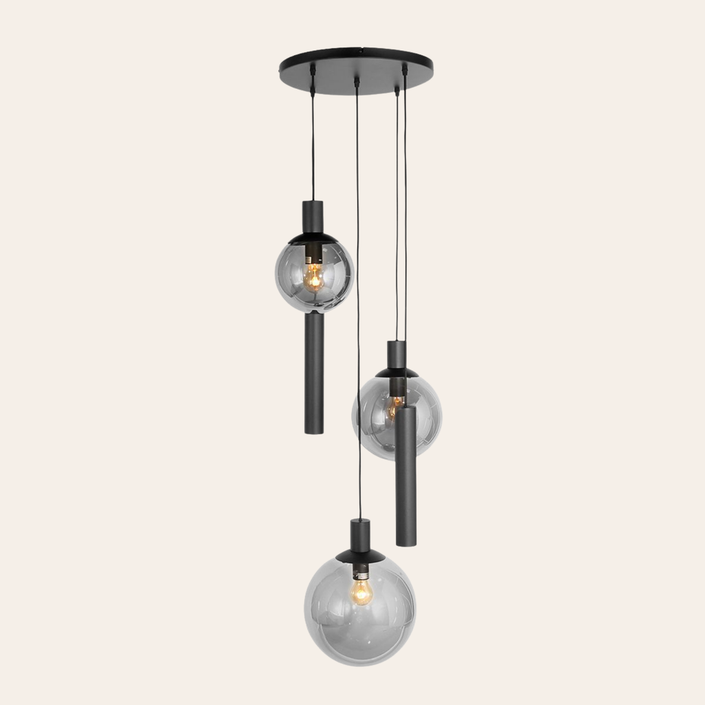 Steinhauer Bollique Hanglamp | Zwart Metaal, Smoke Glas, 5-lichts Steinhauer