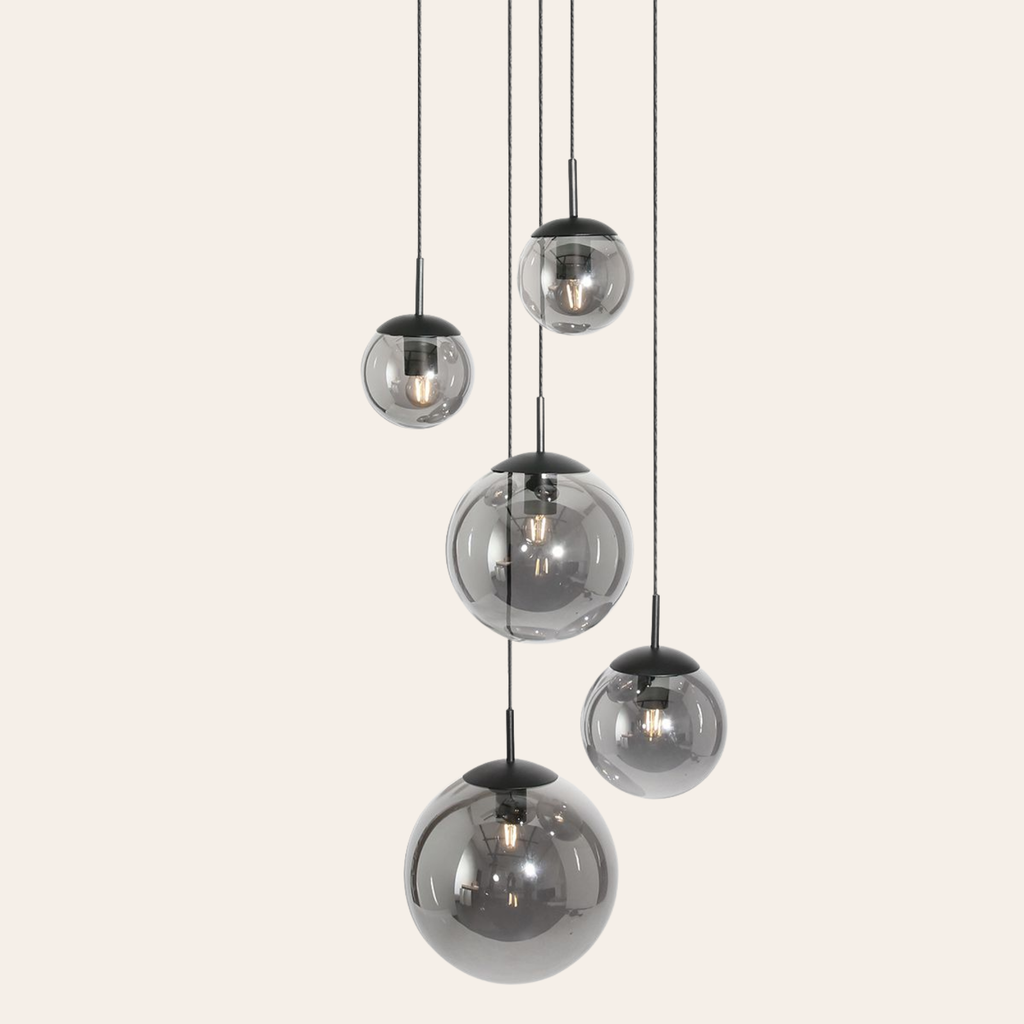 Steinhauer Bollique Hanglamp | Zwart Metaal, 5 Lichtpunten, Smoke Glas
