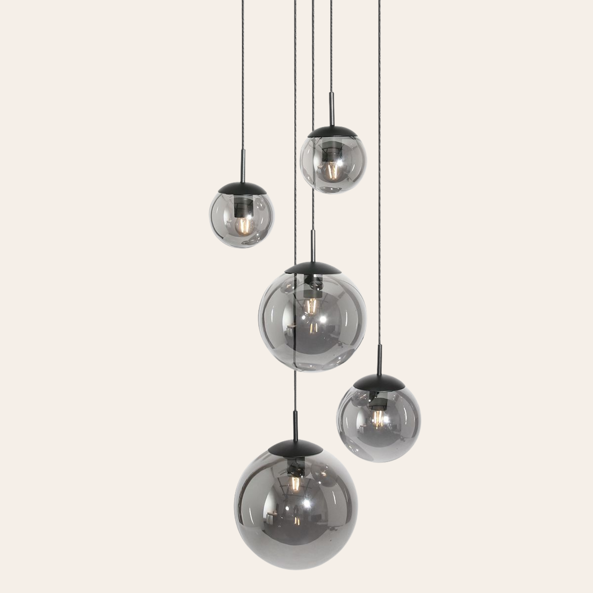 Steinhauer Bollique Hanglamp | Zwart Metaal, 5 Lichtpunten, Smoke Glas