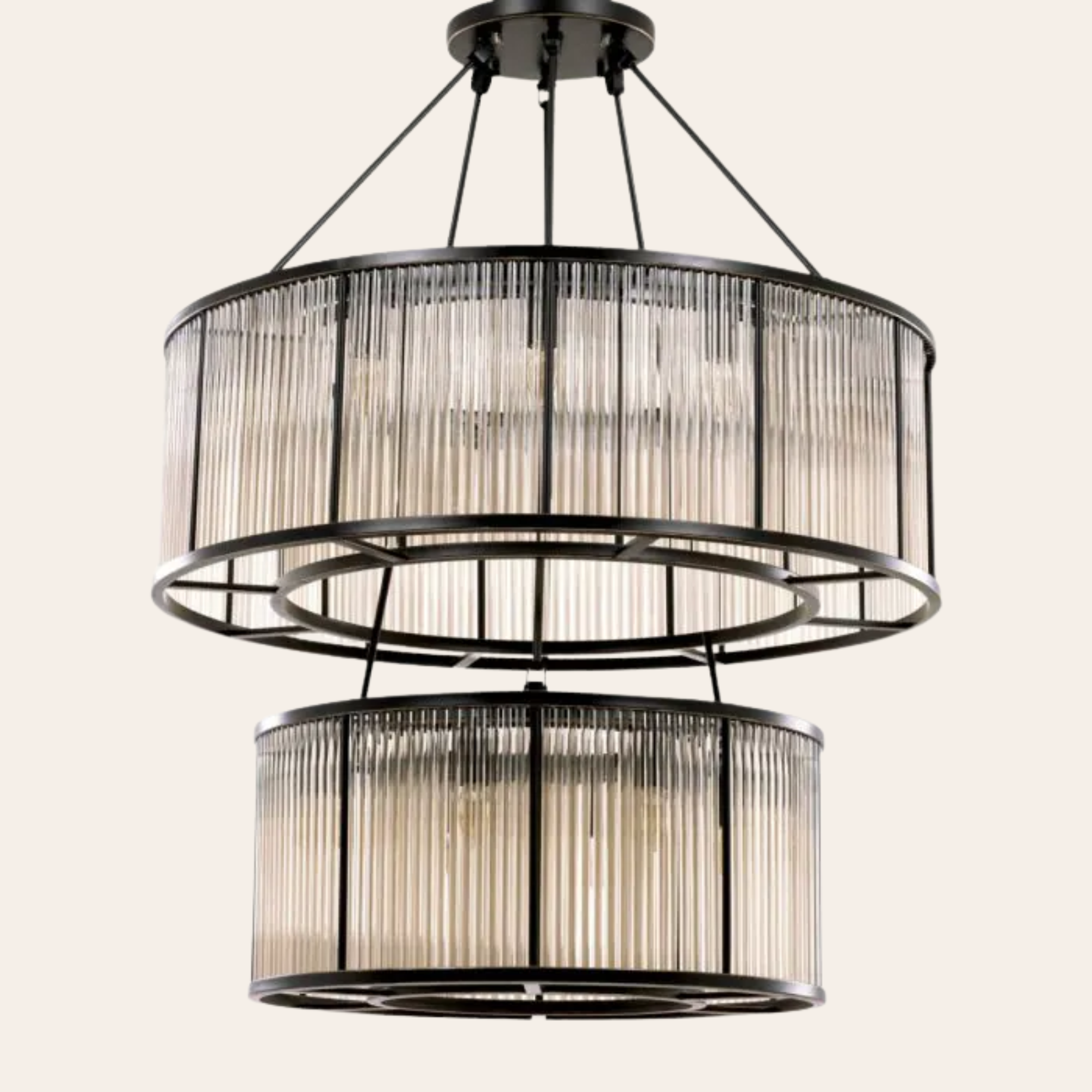 Eichholtz Bernardi Kroonluchter | Art Deco Glas, Donkerbrons Accent