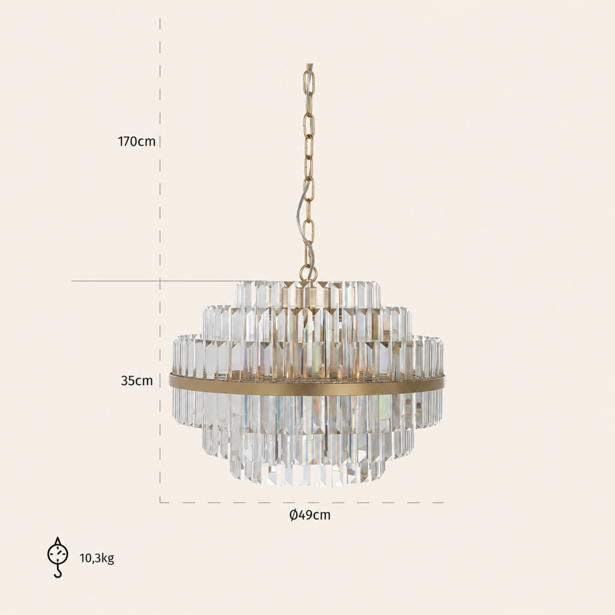 Richmond Desire Kroonluchter Geborsteld Goud met Kristal - 10-Lichts Hanglamp Ø80 cm