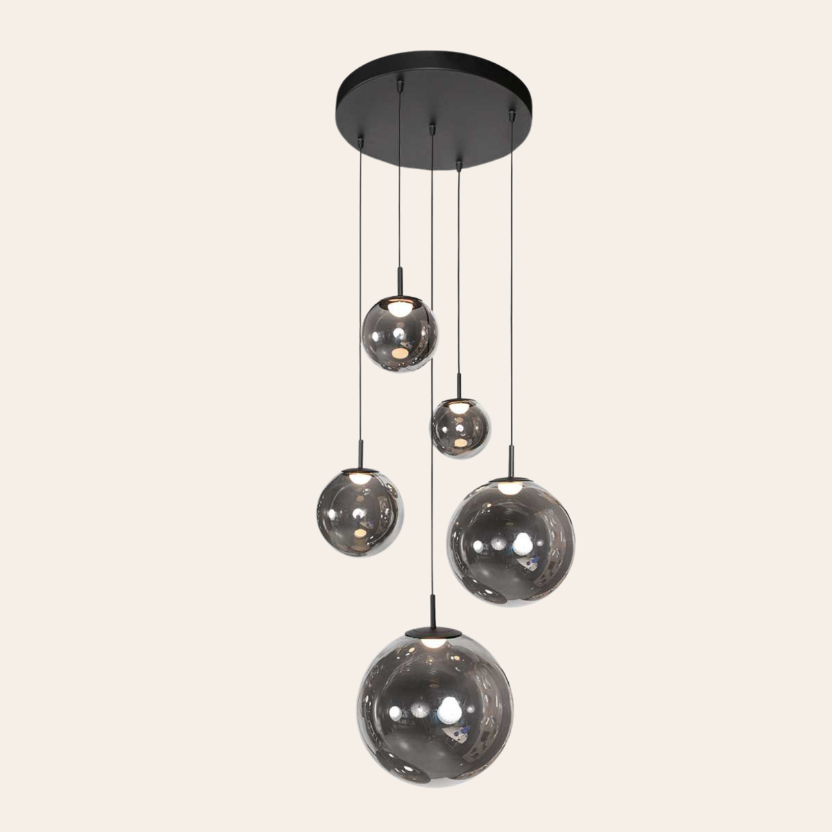 Steinhauer Bollique Hanglamp | Zwart Metaal, Smoke Glas, Dimbaar, Verstelbaar Steinhauer