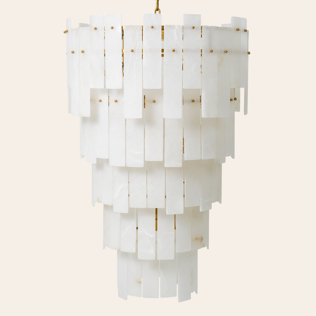 Eichholtz Greyson Kroonluchter XL | Antiek Messing, Alabaster Lampenkappen