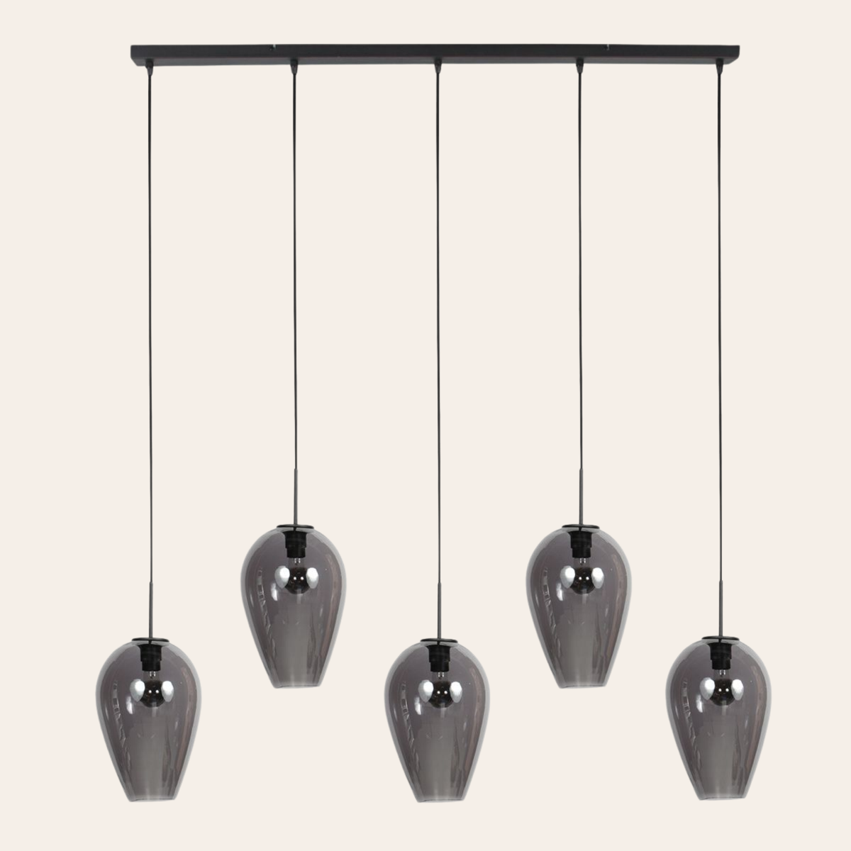 Steinhauer Drovia Hanglamp Zwart | Smoke Glas, 5-lichts voor Eettafel Steinhauer