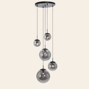 Steinhauer Bollique Hanglamp | Zwart Metaal, 5 Lichtpunten, Smoke Glas