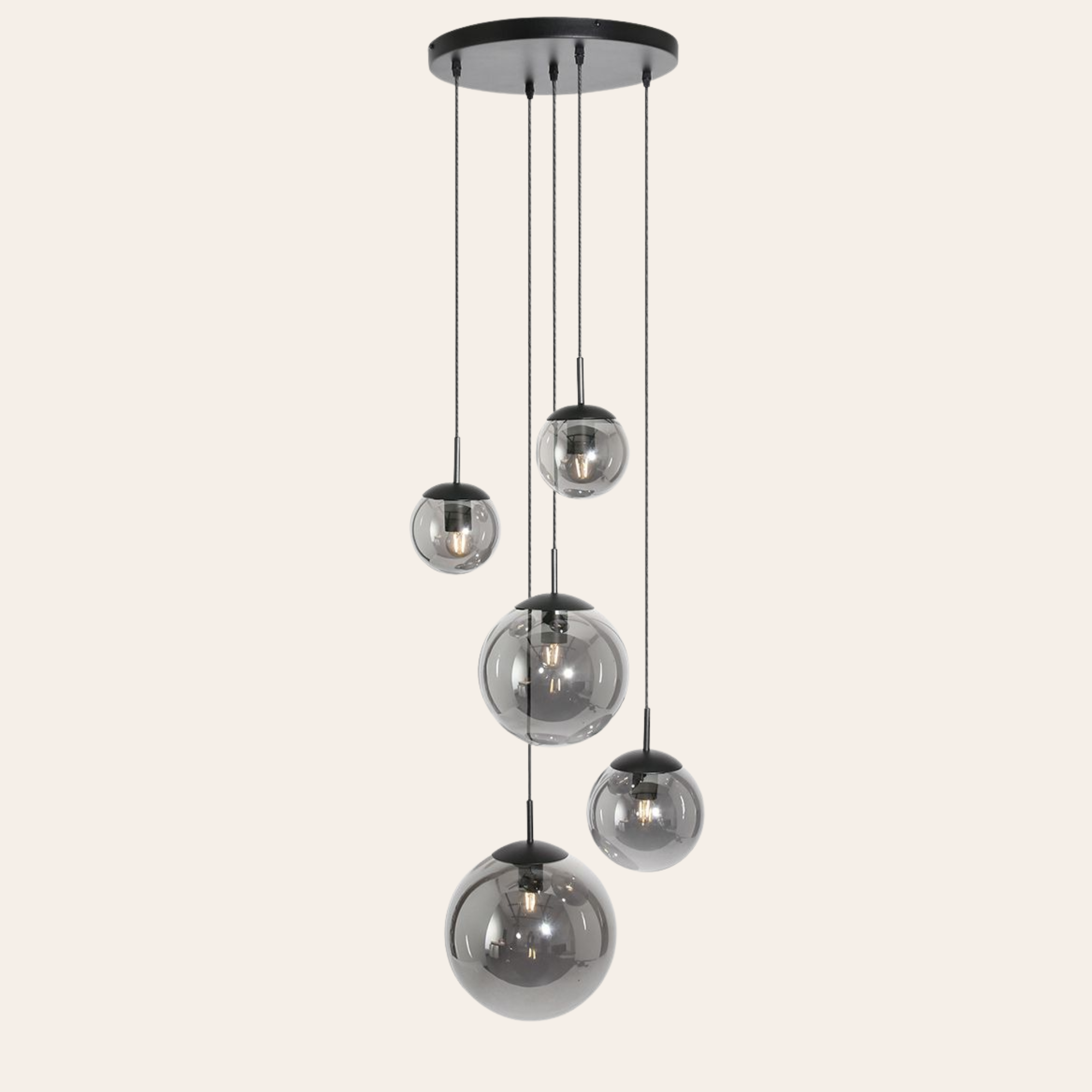 Steinhauer Bollique Hanglamp | Zwart Metaal, 5 Lichtpunten, Smoke Glas