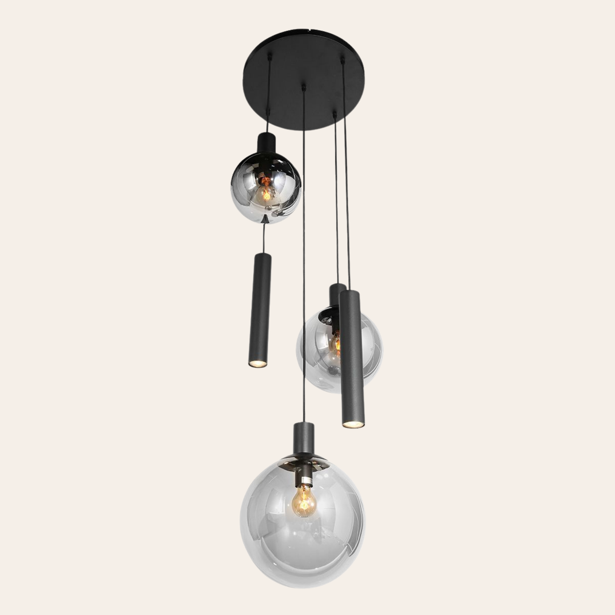 Steinhauer Bollique Hanglamp | Zwart Metaal, Smoke Glas, 5-lichts Steinhauer