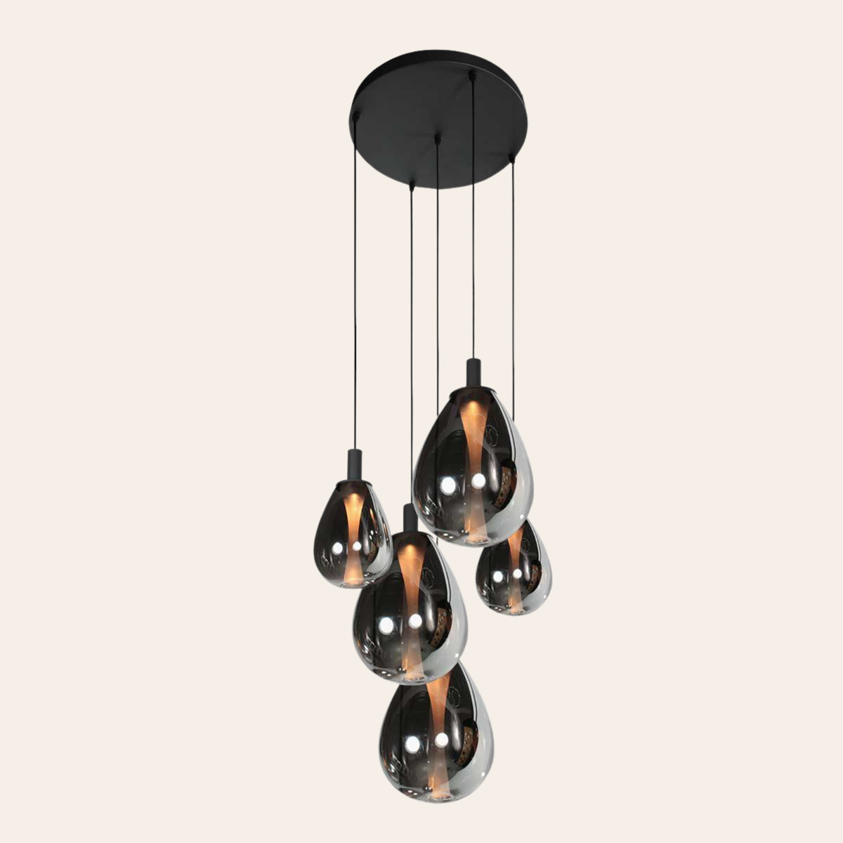 Steinhauer Glimsy Hanglamp Zwart | 5-Lichts, Verstelbaar, Smoke Glas, Perfect voor Eettafel Steinhauer