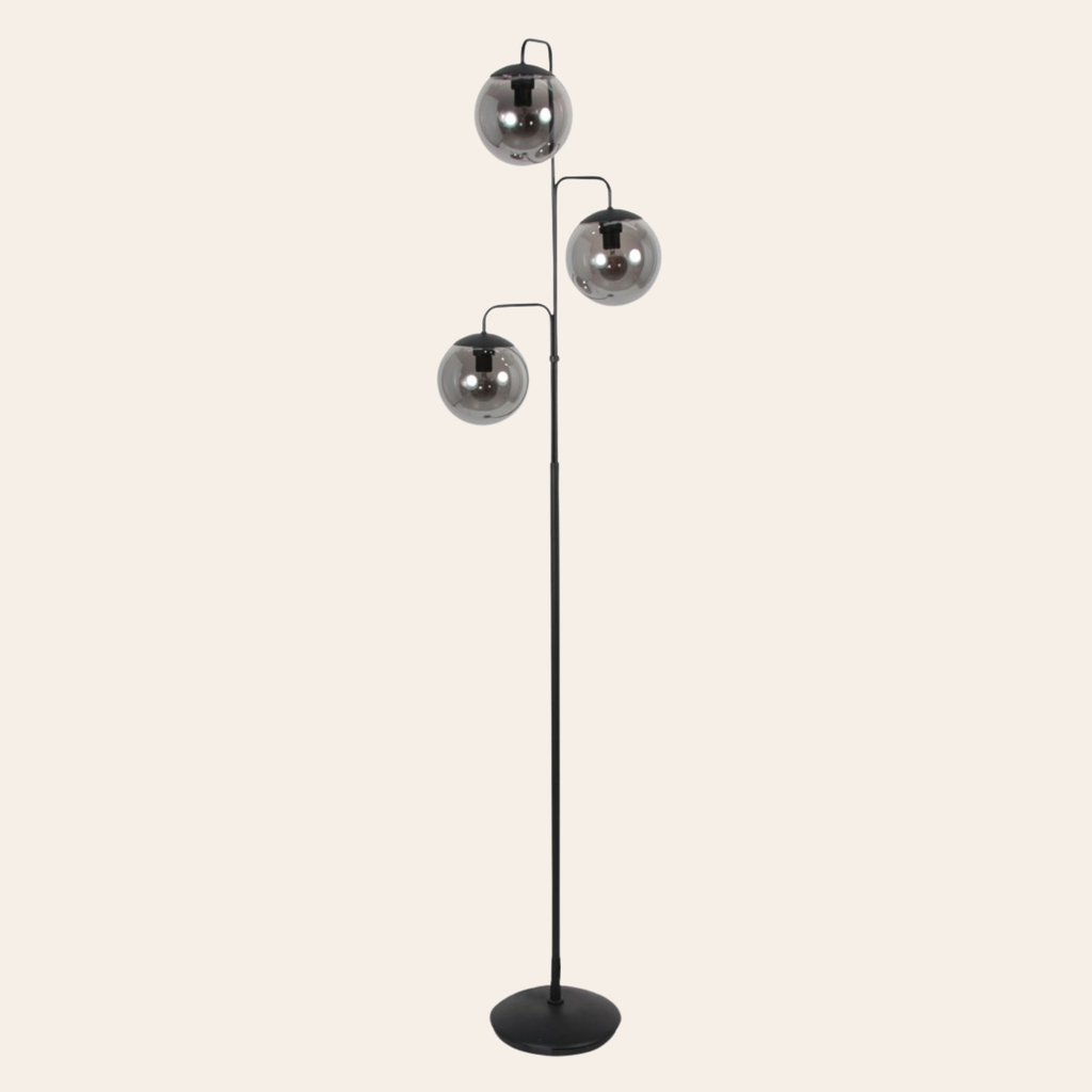 Steinhauer Bollique Vloerlamp | Zwart Metaal, 3-Lichts Smoke Glas voor Woonkamer