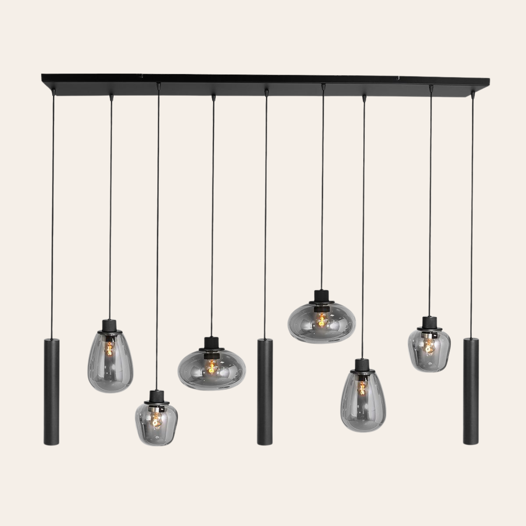 Steinhauer Reflexion Hanglamp 9-lichts | Zwart Metaal, Smoke Glas, Dimbaar