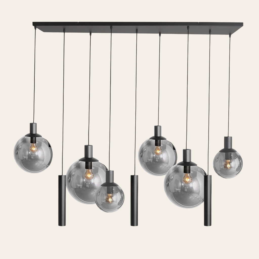 Steinhauer Bollique Hanglamp Zwart | 9-Lichts Smoke Glas, Verstelbaar voor Eettafel Steinhauer