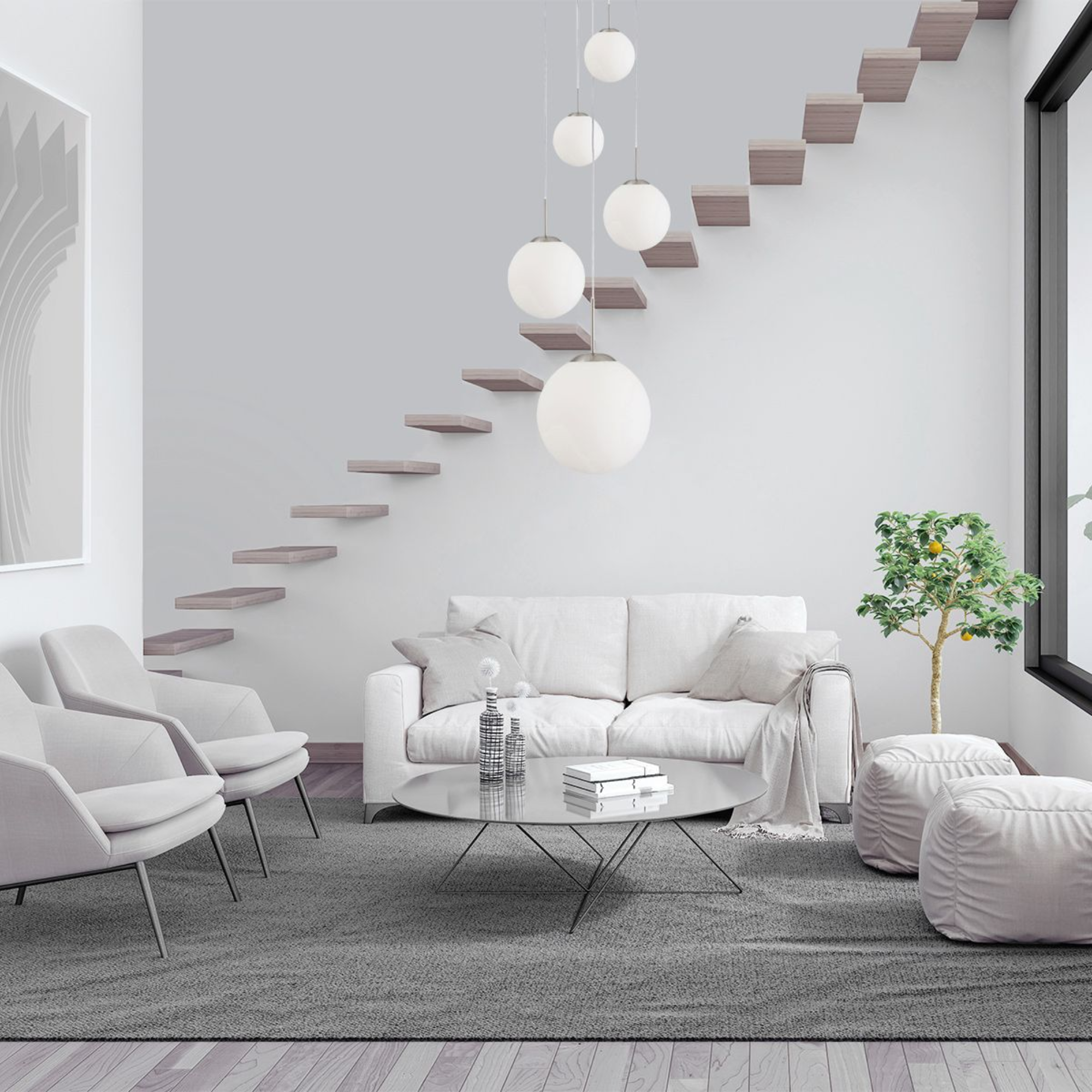 Steinhauer Bollique Hanglamp | Staalkleurig, 5-lichts met Mat Wit Glas