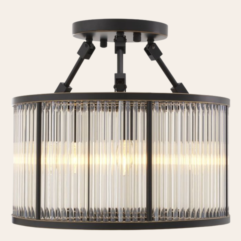 Eichholtz Bernardi S Plafondlamp | Brons, Art Deco Glas, Vintage Design