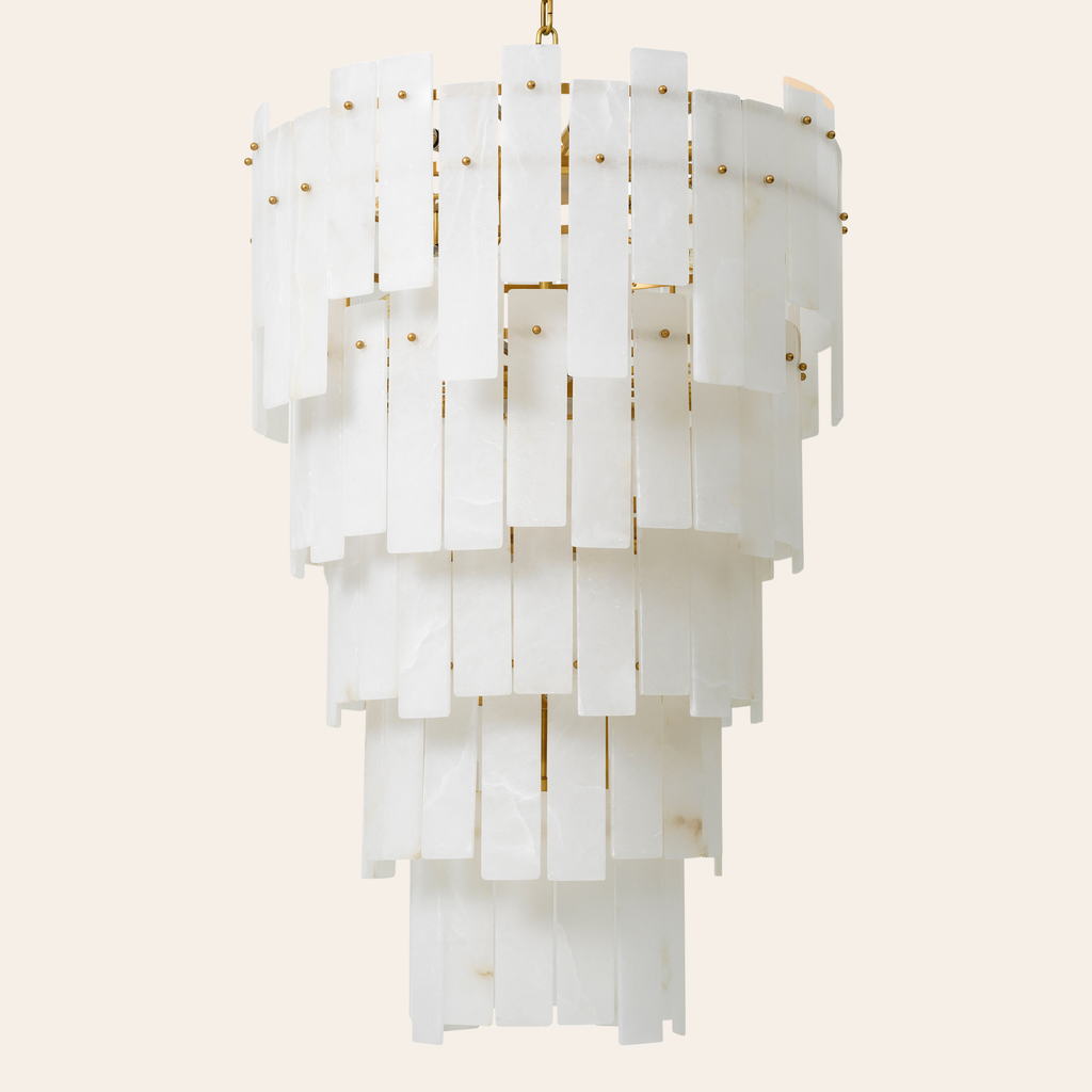 Eichholtz Greyson Kroonluchter XL | Antiek Messing, Alabaster Lampenkappen