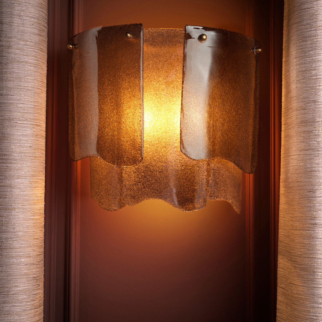Eichholtz Asinara Wandlamp | Antiek Messing, Handgemaakt Smoke Glas