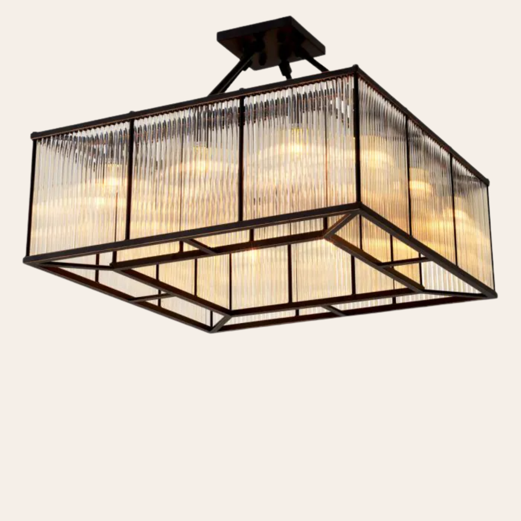 Eichholtz Bernardi Vierkante Plafondlamp | Vintage Glas, Bronzen Afwerking