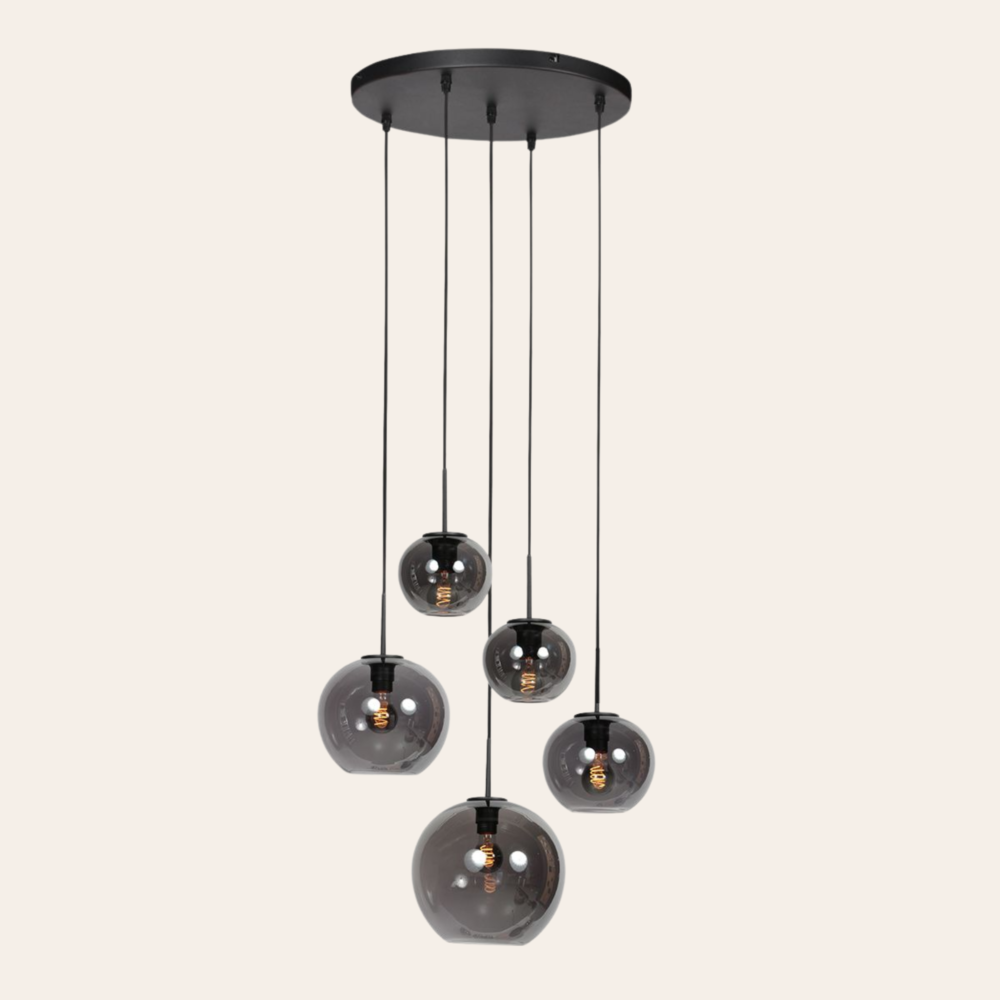 Steinhauer Sferio Hanglamp Zwart | Metaal met Rookglas, 5 Pendels voor Eettafel