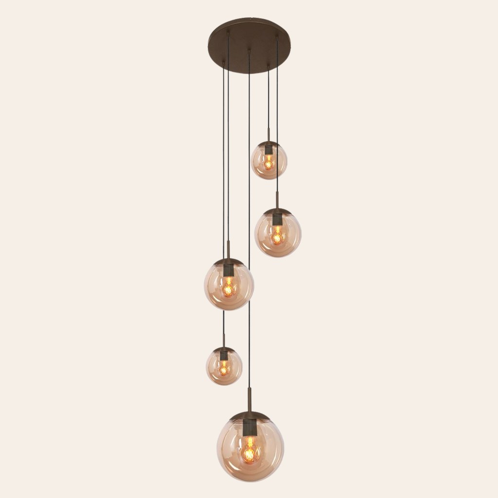 Steinhauer Bollique Hanglamp | Cacao Metaal, 5-lichts met Amber Glas