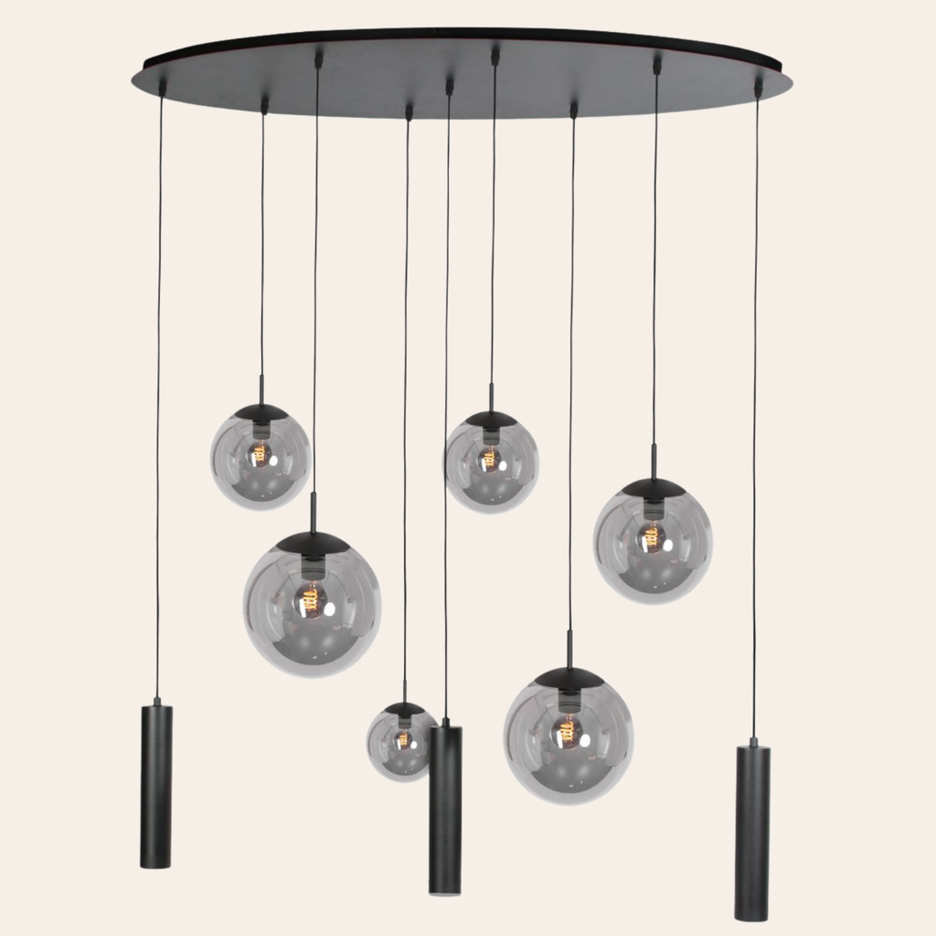 Steinhauer Bollique Hanglamp 9-lichts | Zwart Metaal, Smoke Glas, In Hoogte Verstelbaar Steinhauer