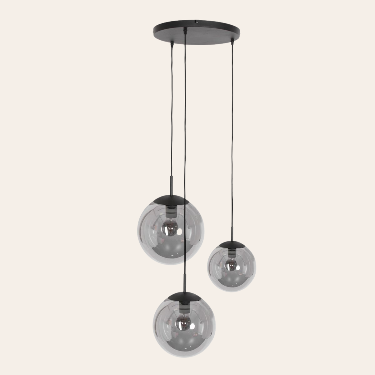 Steinhauer Bollique Hanglamp | Zwart Metaal, 3 Lichtpunten, Smoke Glas Steinhauer