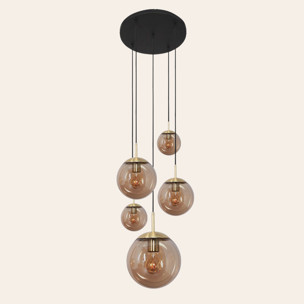 Steinhauer Bollique Hanglamp | Messing, 5-lichts met Amber Glas