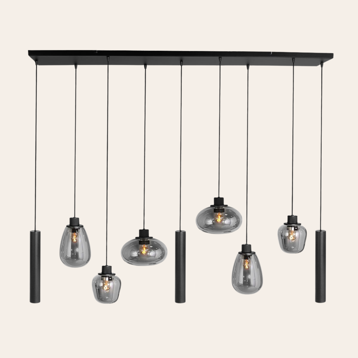 Steinhauer Reflexion Hanglamp 9-lichts | Zwart Metaal, Smoke Glas, Dimbaar Steinhauer