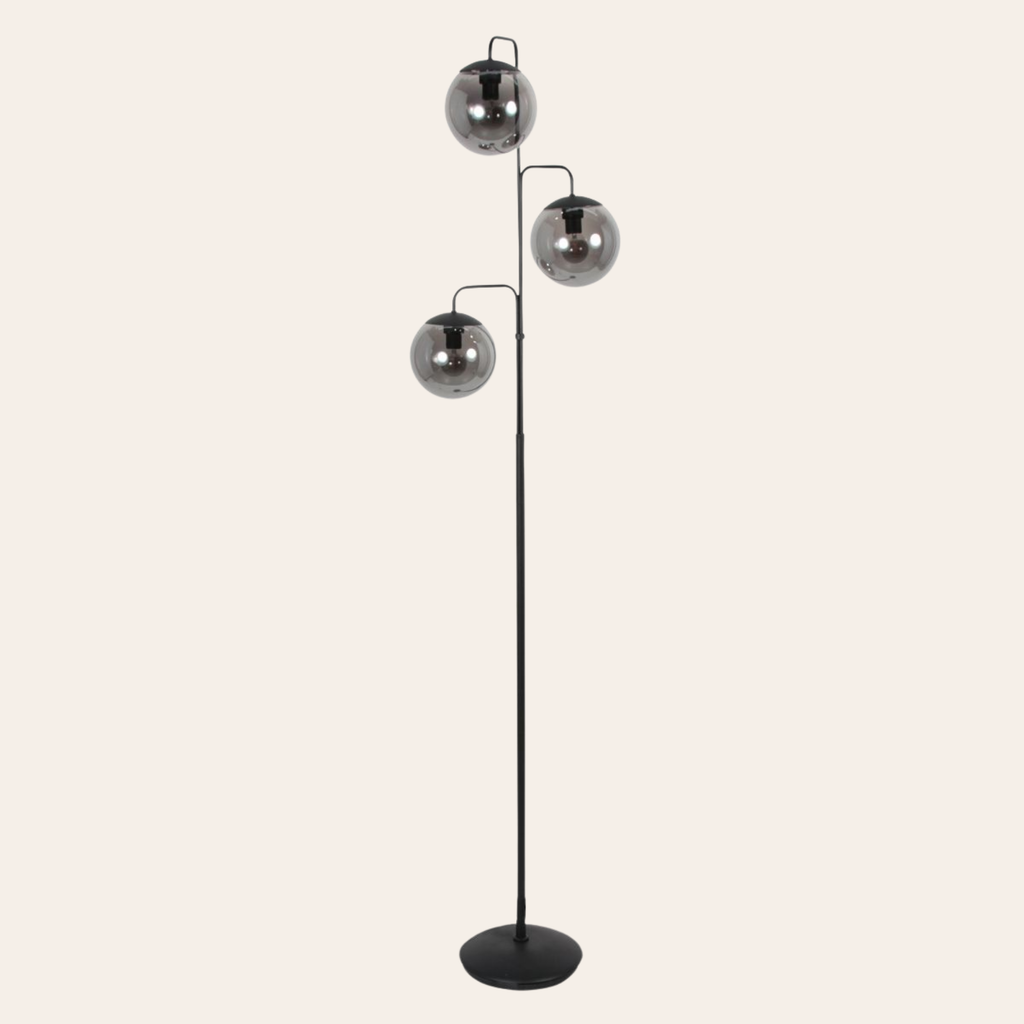 Steinhauer Bollique Vloerlamp | Zwart Metaal, 3-Lichts Smoke Glas voor Woonkamer Steinhauer