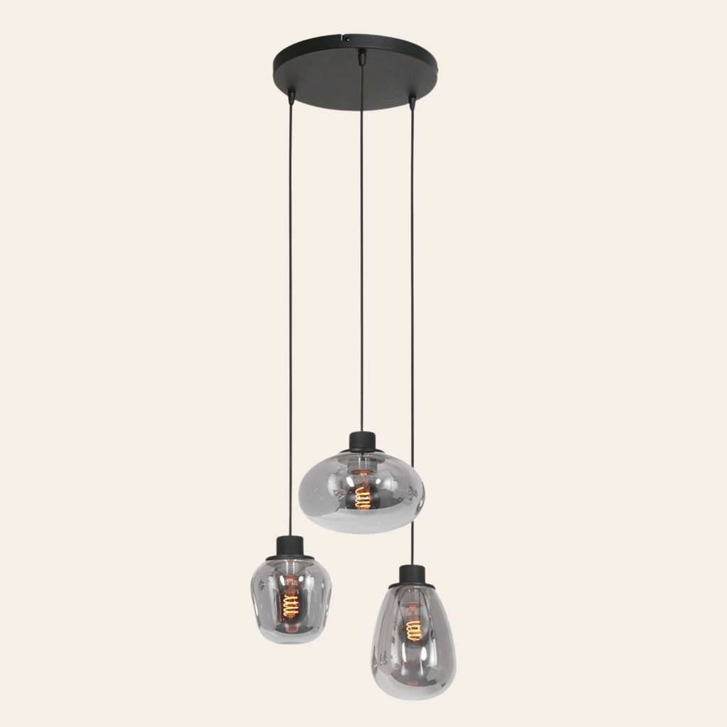 Steinhauer Reflexion Hanglamp | Zwart Staal, 3 Lichtpunten, Verstelbaar Smoke Glas