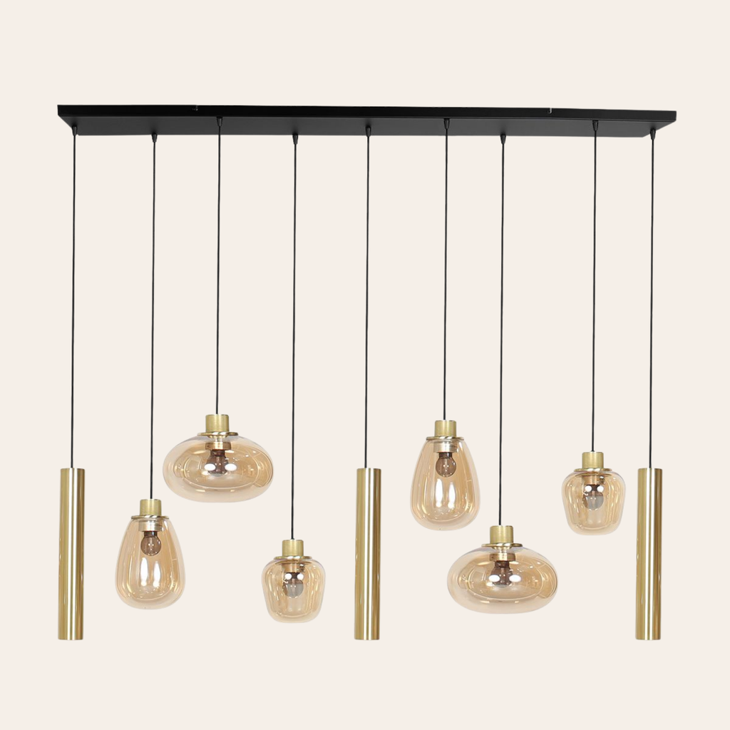 Steinhauer Reflexion Hanglamp | Messing, 9-lichts met Amber Glas Steinhauer