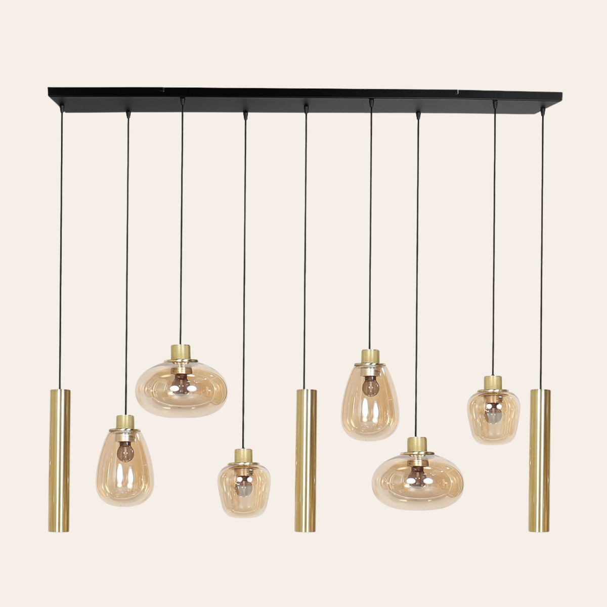 Steinhauer Reflexion Hanglamp | Messing, 9-lichts met Amber Glas Steinhauer
