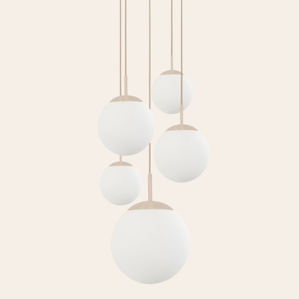 Steinhauer Bollique Hanglamp | Crème Metaal, Mat Wit Glas, 5-lichts Verstelbaar